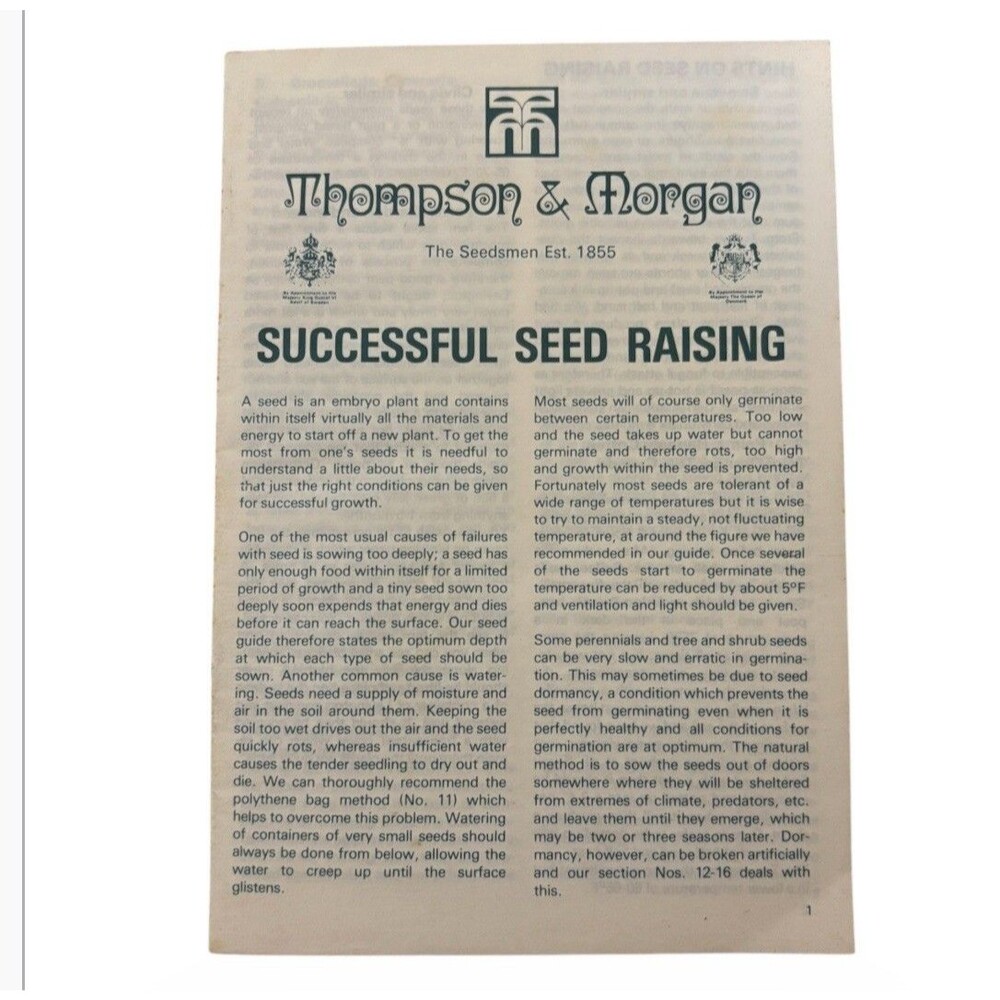 Thompson & Morgan Successful Seed Raising Vintage Booklet Guide Gardening Manual